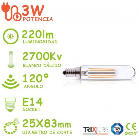 Bombilla LED Filamento E14 3W ST25 Blanco Calido Trixline