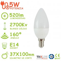 Bombilla LED E14 6W C35 Blanco Calido Trixline