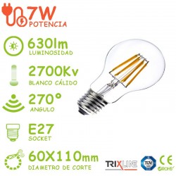 BOMBILLA LED ESTANDAR Filamento E27 7W G45 Blanco Calido Trixline