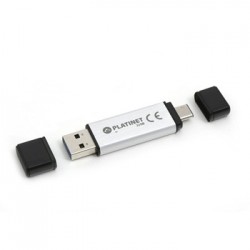 PENDRIVE TIPO-C MEMORIA PLATINET C-DEPO PLATA - 32GB - CONECTORES USB Y MICROUSB TIPO-C