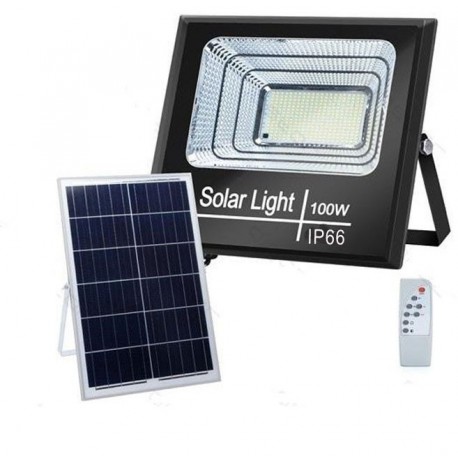 FOCO PROYECTOR LED SOLAR 100W IP66 PANEL POLICRISTALINO BLANCO FRIO