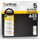 PILA ALCALINA UNIROSS MAX 23A 12V - LR23A - MN21 (PÀCK 5)