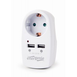 CARGADOR 2 PUERTOS USB 2.1A CON TOMA DE PASO SHUKO BLANCO ENERGENIE by GEMBIRD