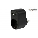 ADAPTADOR ENCHUFE SCHUKO NEGRO + USB A+ USB TYPEC BENSON