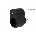 ADAPTADOR ENCHUFE SCHUKO NEGRO + USB A+ USB TYPEC 