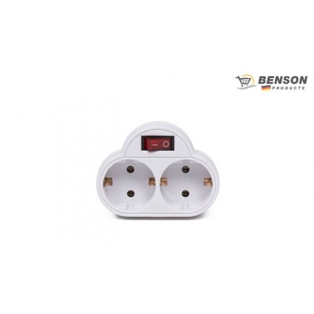 ADAPTADOR DOBLE ENCHUFE SCHUKO C/BOTON NEGRO BENSON