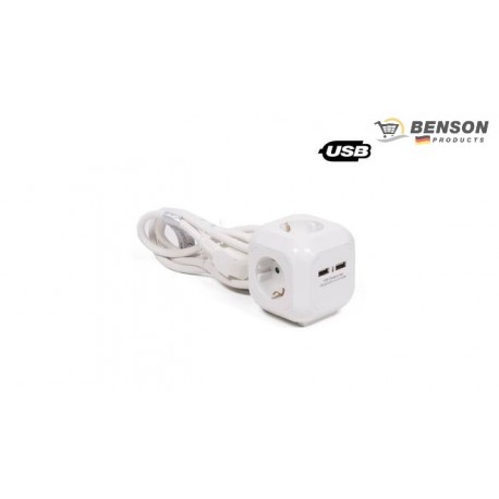 E-BLOCK 3 SALIDAS SCHUKO + 2 USB CABLE 1,5 M BENSON