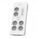 REGLETA 6 TOMAS + 4 USB 20W + 1 USB TIPO-C 15W CABLE TEXTIL 2m PROTECCION CON INTERRUPTOR BLANCO PHILIPS