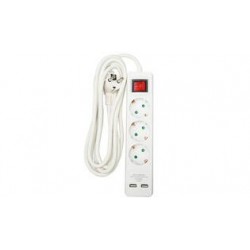REGLETA 3 TOMAS + 2 USB-A 3 METROS 3X1,5mm² INTERRUPTOR CON PROTECCION