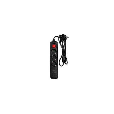 REGLETA 3 TOMAS + USB-A + USB-C 3A 1.5M 3X1,5MM INTERRUPTOR CON PROTECCION NEGRO BENSON