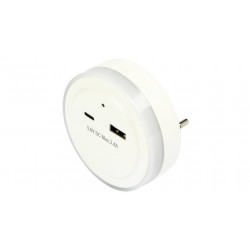 LUZ NOCTURNA 230V C/SENSOR CREPUSCULAR C/USB-C C/USB-A 