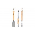 SET BARBACOA ACERO INOX. C/MANGO MADERA 3 PIEZAS (PINZAS-ESPATULA-TENEDOR) 