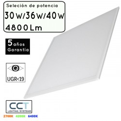 PANEL LED 30W/36W/40W CCT (CALIDO-NEUTRO-FRIO) UGR 19 (MICROPRISMATICO) CORTE Ø595x595mm