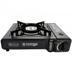 HORNILLO DE CAMPING GAS PORTATIL COLOR NEGRO C/FUNDA CON SISTEMA DE SEGURIDAD Y AUTO-ENCENDIDO (USA BOMBONA 227GRS. no incluida)