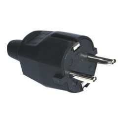CLAVIJA DE GOMA MACHO C/TOMA TIERRA SCHUKO 16A NEGRO LEDECOR