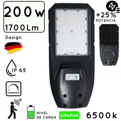 LUMINARIA FAROLA LED SOLAR 200W C/SENSOR-CREPUSCULAR-MOVIMIENTO PIR C/MANDO REGULABLE IP65 B. FRIO Φ400/600mm