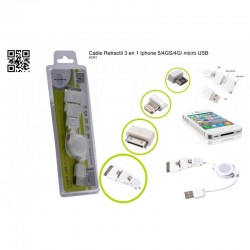 CABLE USB RETRACTIL 3 EN 1 IPHONE 5/4GS/4G Y MICRO USB KLONER 