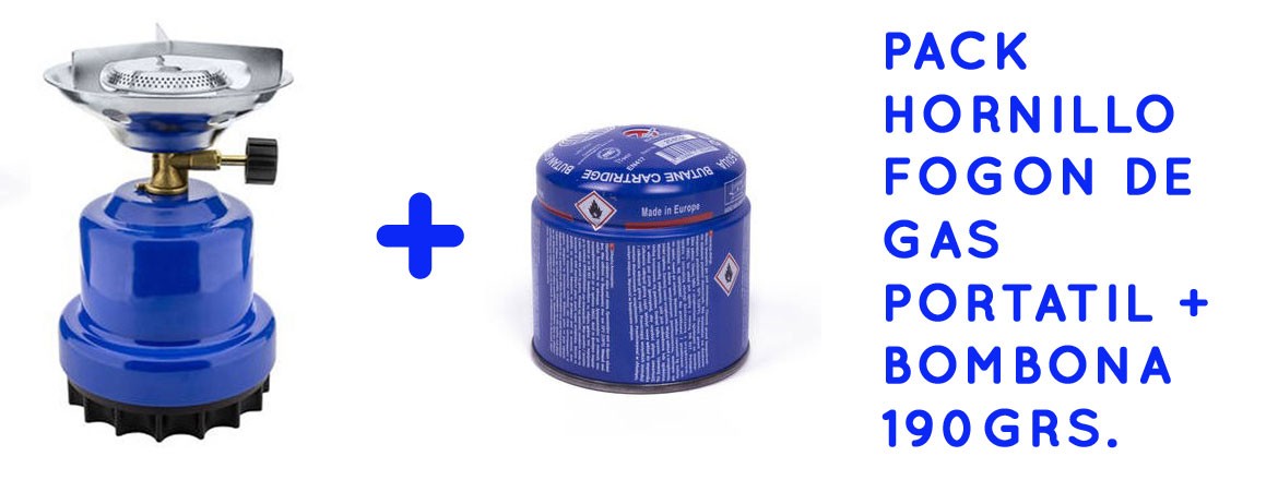 PACK HORNILLO FOGON DE GAS PORTATIL + BOMBONA 190GRS.